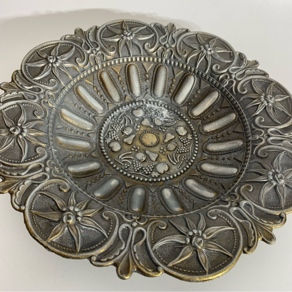 Vintage Ornate Silver Decorative Plate Pewter?